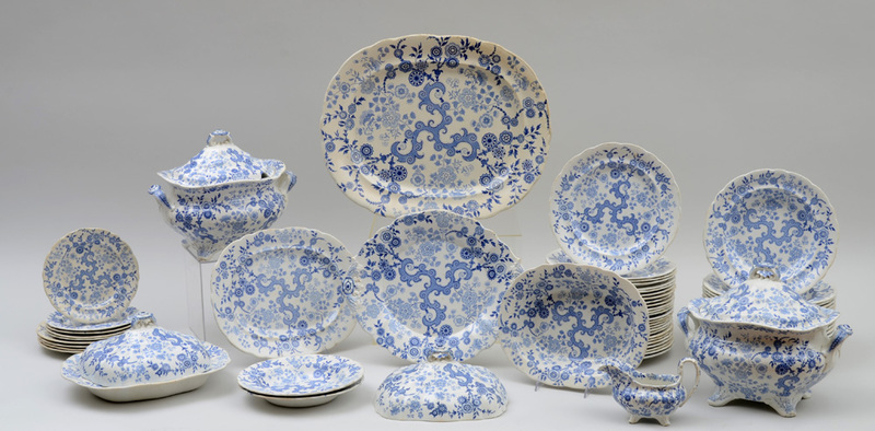 WILLIAM RIDGWAY & CO. 59-PIECE BLUE TRANSFER-PRINTED PART DINNER SERVICE, 