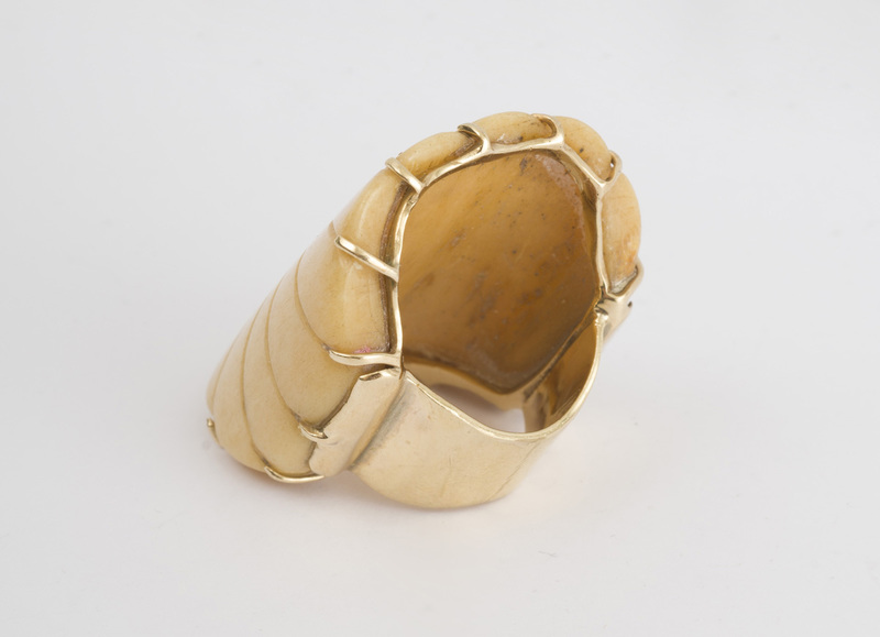 14k Yellow Gold and Carved Bone Ring