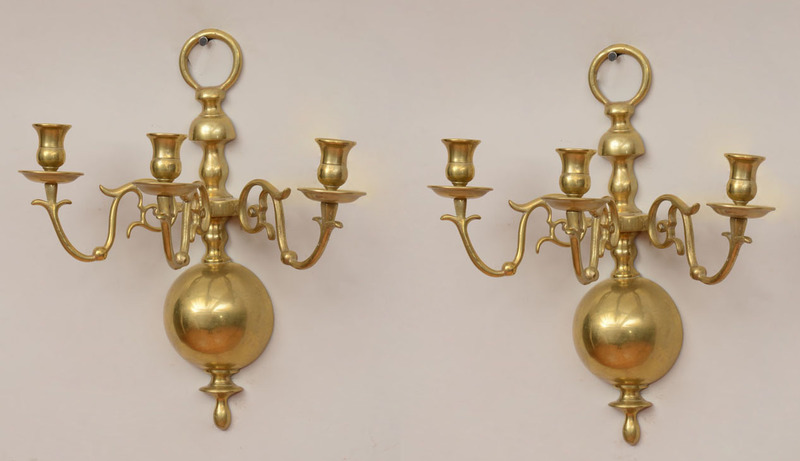 Pair of Baroque Style Brass Three-Light Wall Appliqués