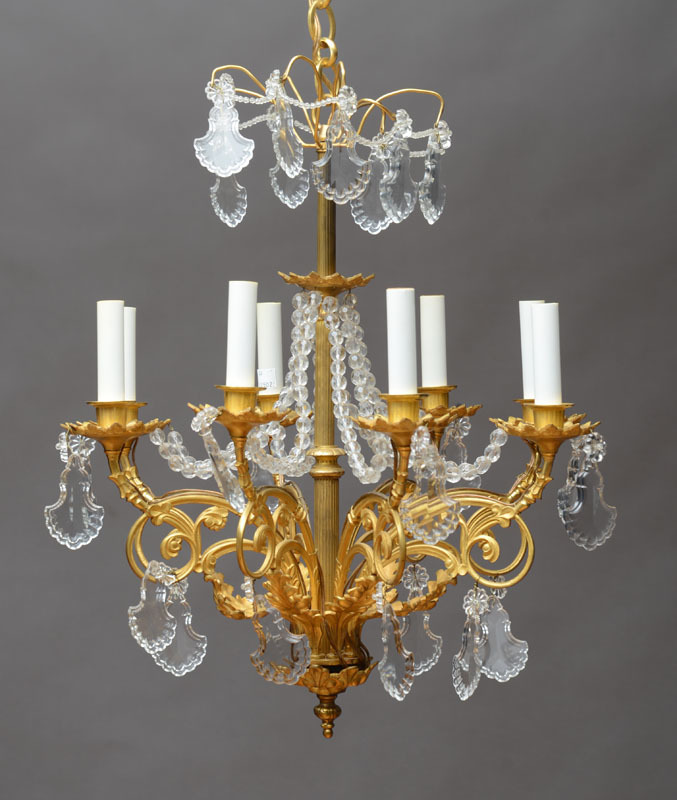 Continental Neoclassical Style Gilt-Bronze, Metal and Glass Eight-Light Chandelier