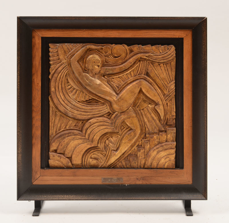 Art Deco Relief Carved Giltwood Panel of a Dancing Girl