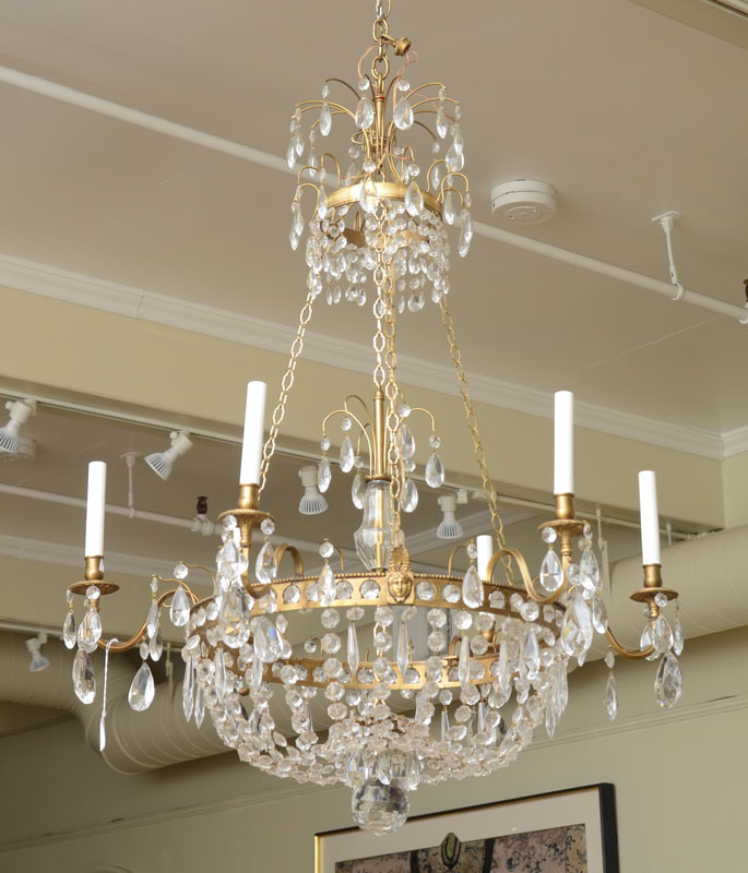 Baltic Neoclassical Style Ormolu-Mounted Faceted and Cut-Glass Six-Light Chandelier