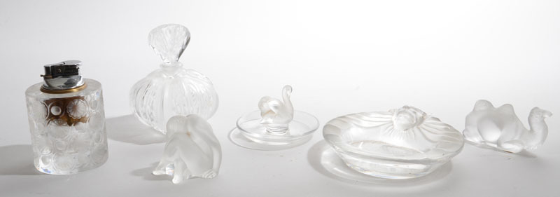 Group of Six Modern Lalique Small Table Articles