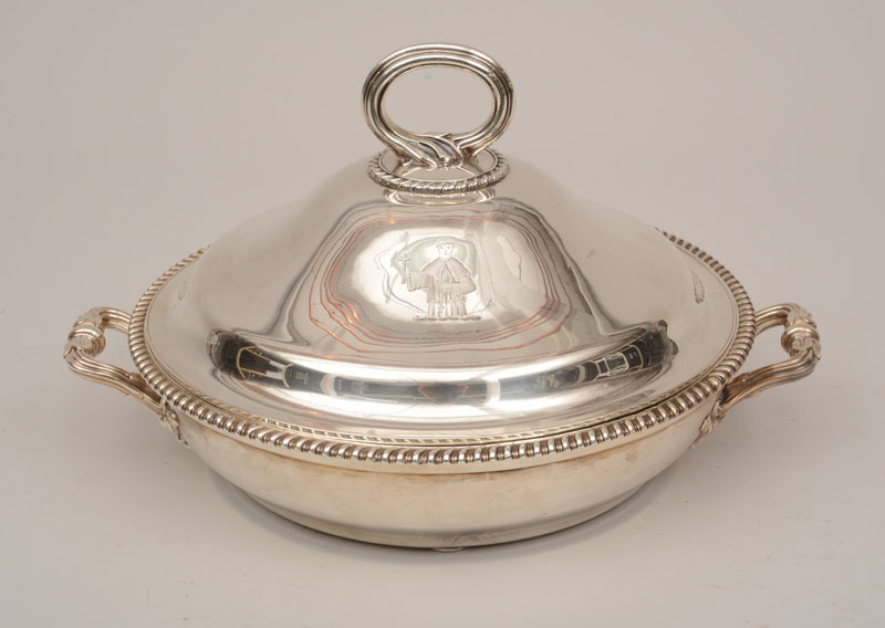 English Silver-Plated Crested Vegetable Dish