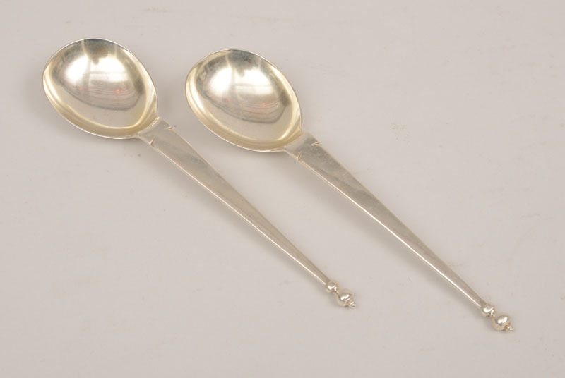 Pair of English Silver Serving Spoons