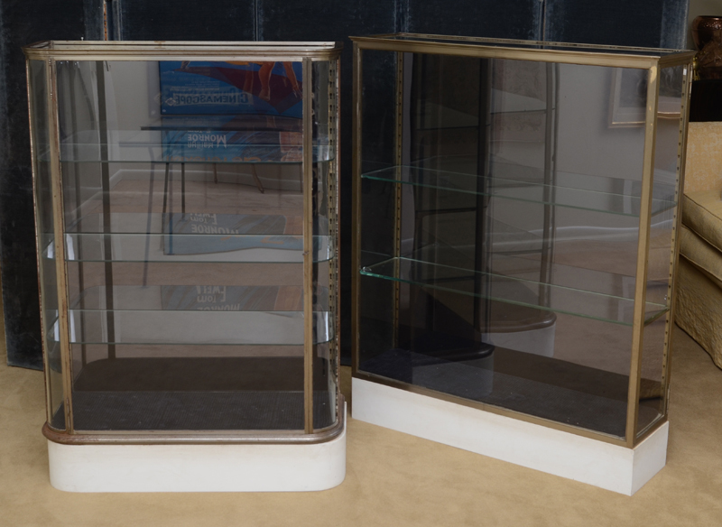Two Polished Steel and Glass Vitrine Cabinets