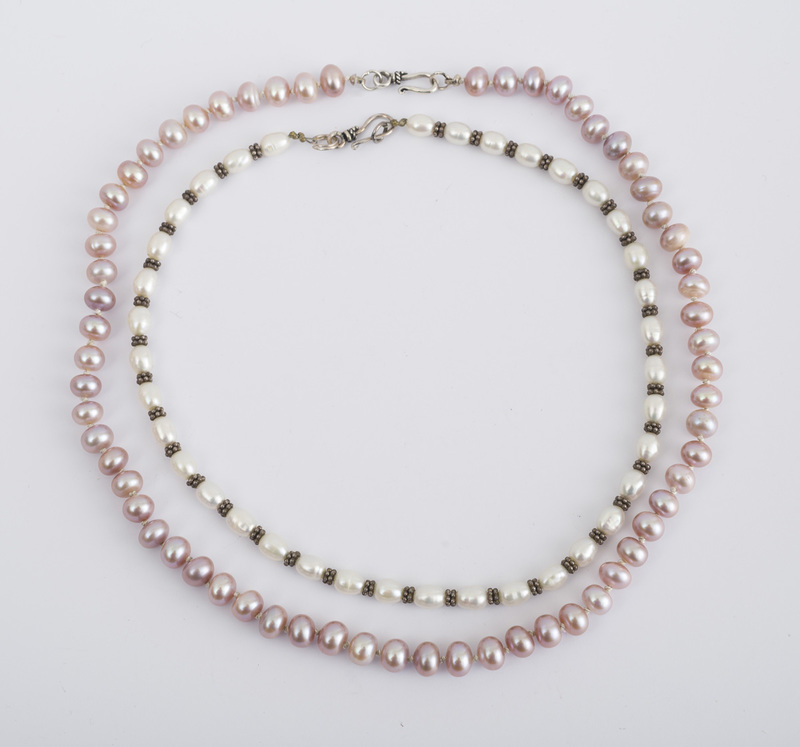 Two Freshwater Pearl Necklaces with Silver Clasps