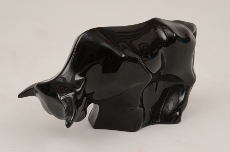 Baccarat Black Glass Figure of a Bull with Lowered Head