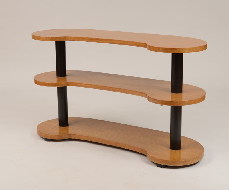 Art Moderne Bleached Mahogany and Ebonized Three-Tier Kidney-Shaped Étagère