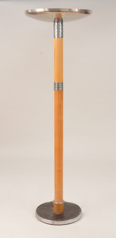 Art Moderne Chrome-Mounted Satinwood Pole Lamp