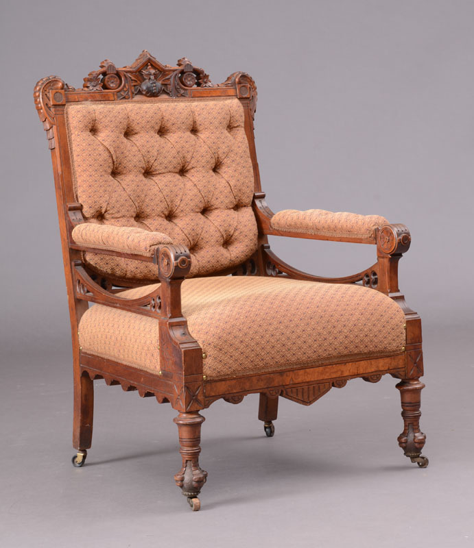 Victorian Carved Walnut Armchair, American