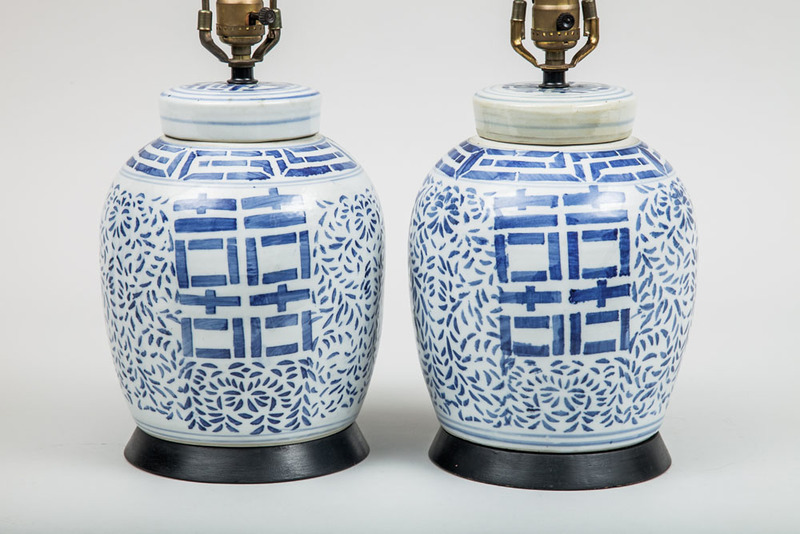 Pair of Chinese Blue and White Jar-Form Lamps