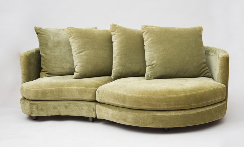 CONTEMPORARY GREEN VELOUR UPHOLSTERED TWO-PIECE MODULAR SOFA
