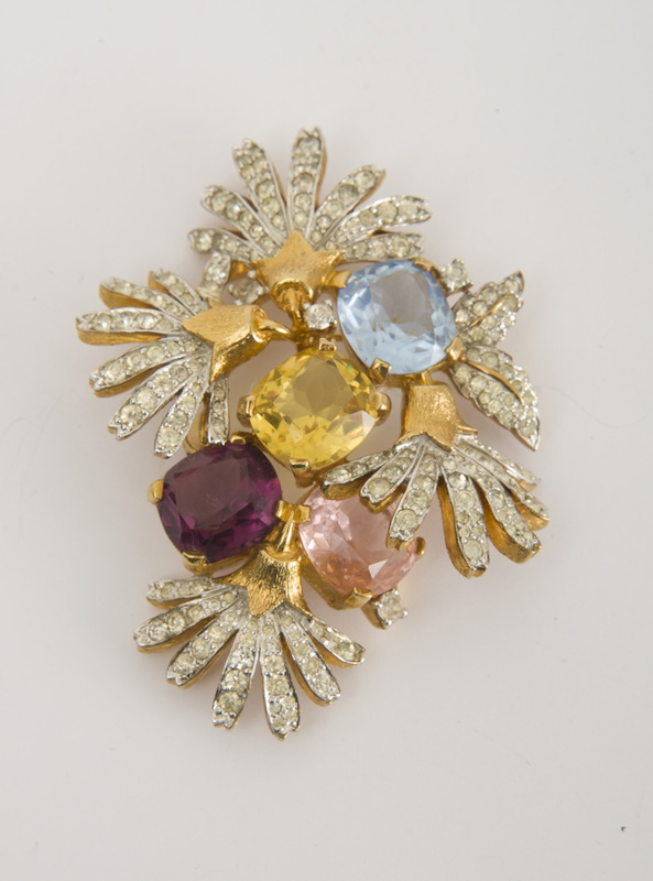 Jomaz Gilt-Metal, Paste and Simulated Stone Brooch