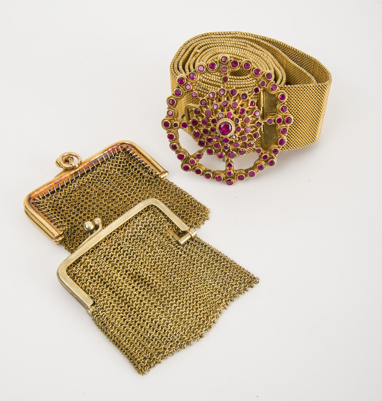 Gilt-Metal and Red Glass Belt