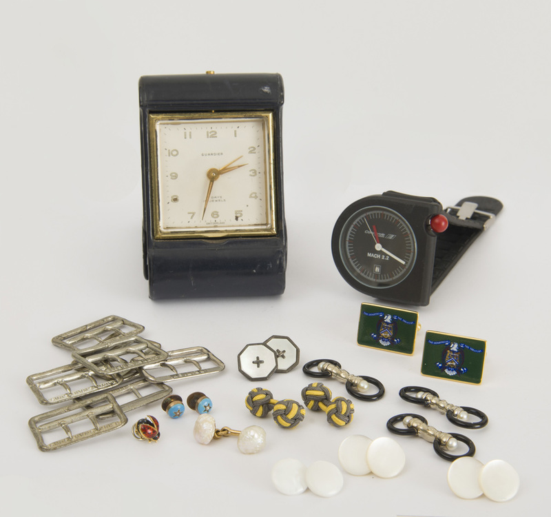 Set of Three Metal, Pearl and Enamel Cufflinks