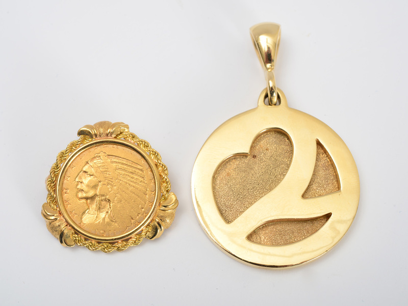 14k Gold Pendant by Andrew, and a 14k Gold Pin