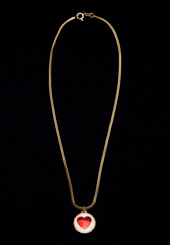 24k Gold and Enamel Heart Pendant on a 14k Gold Chain