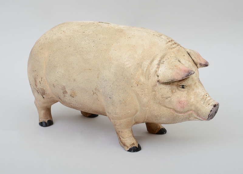 FRENCH PAINTED CAST-IRON PIGGY BANK
