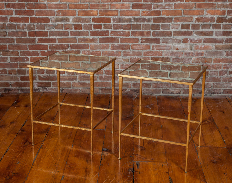 Pair of Mirror-Top Gilt-Metal End Tables