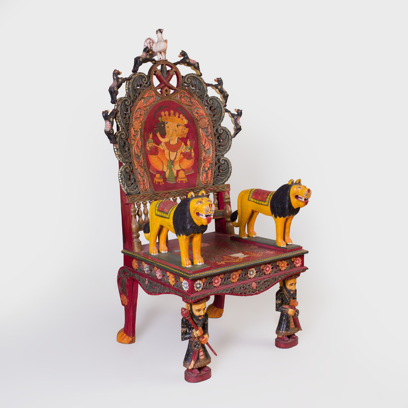 Indian Painted Throne Chair Decorated with Ganesh