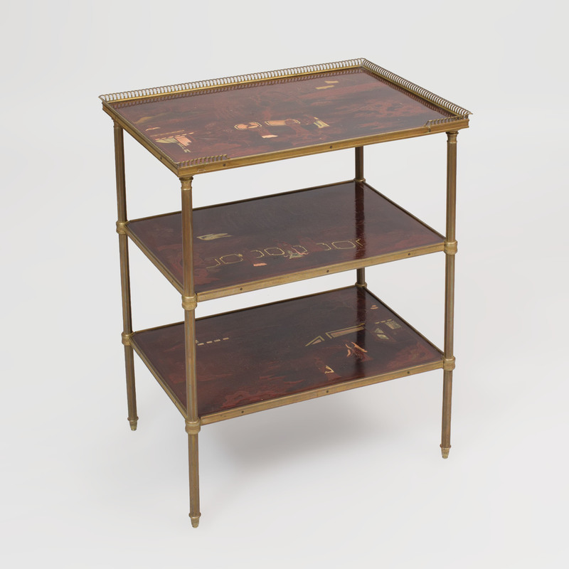 Bronze-Mounted Parcel-Gilt Black Lacquer Three Tier Side Table, of Recent Manufacture