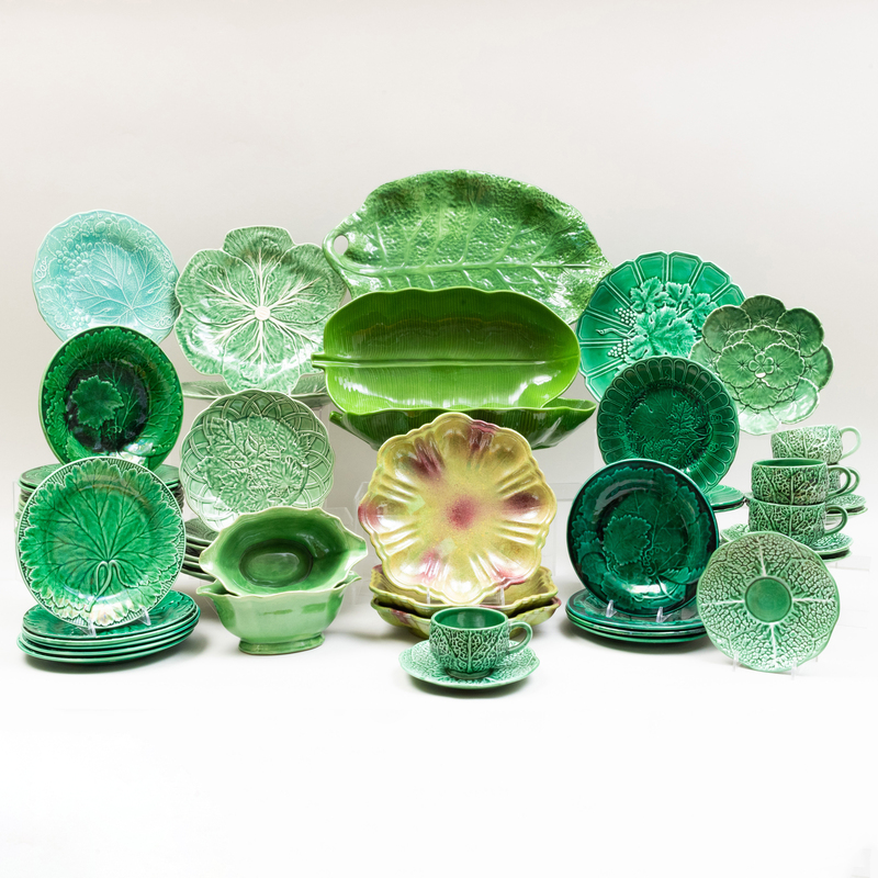 Assembled Group of Green Glazed Majolica Tableware