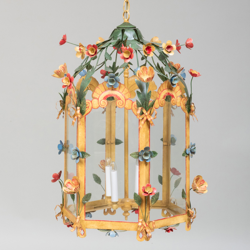 Floral Tôle Peinte Four-Light Hexagonal-Shaped Lantern