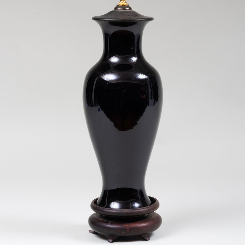 Chinese Black Glazed Porcelain Vase Mounted as a Lamp