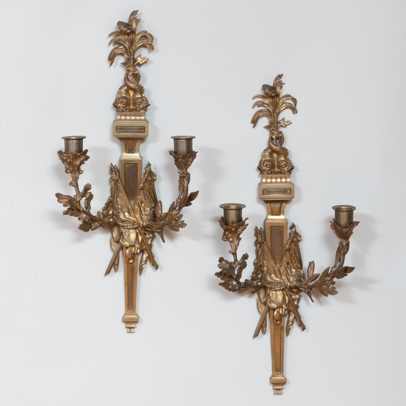 Pair of Louis XVI Style Brass Two-Light Bras de Lumières