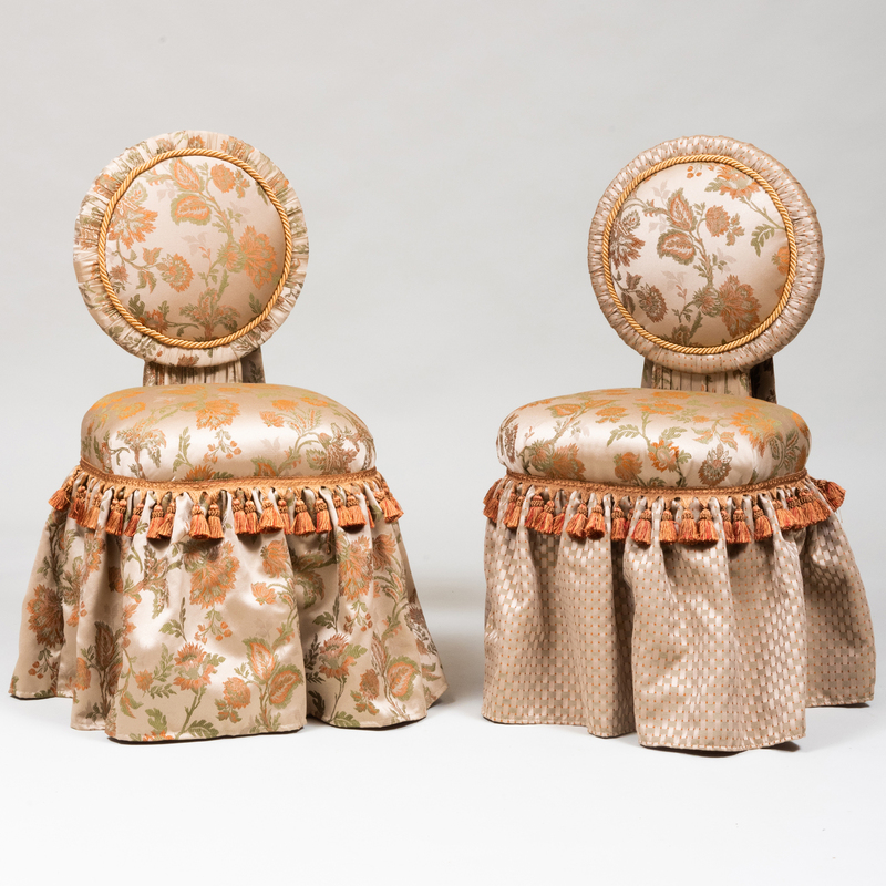 Pair of Damask Upholstered Side Chairs