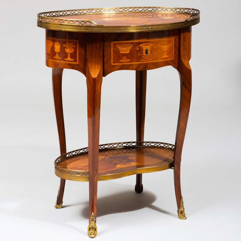 Louis XV/XVI Style Brass-Mounted Kingwood and Tulipwood Marquetry Table à Écrire