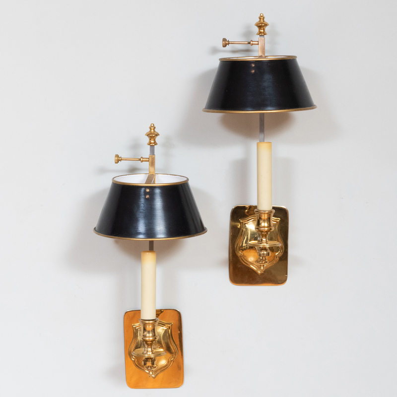 Pair of Brass Sconces with Tôle Shades