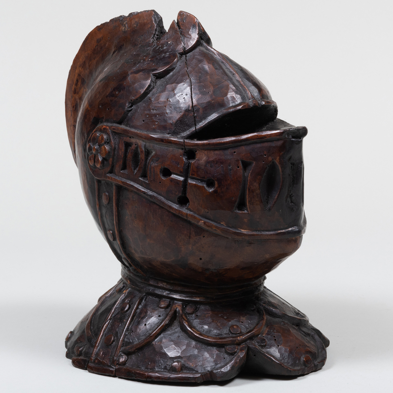 European Carved Walnut Model of a Helmet