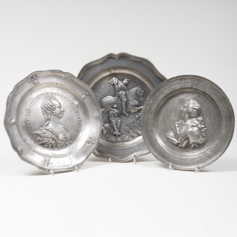 Miscellaneous Group of Three Pewter Plates