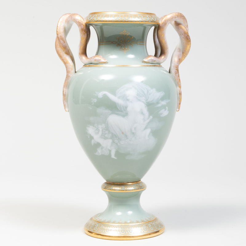 Meissen Porcelain Celadon Glazed Pate-Sur-Pate Vase