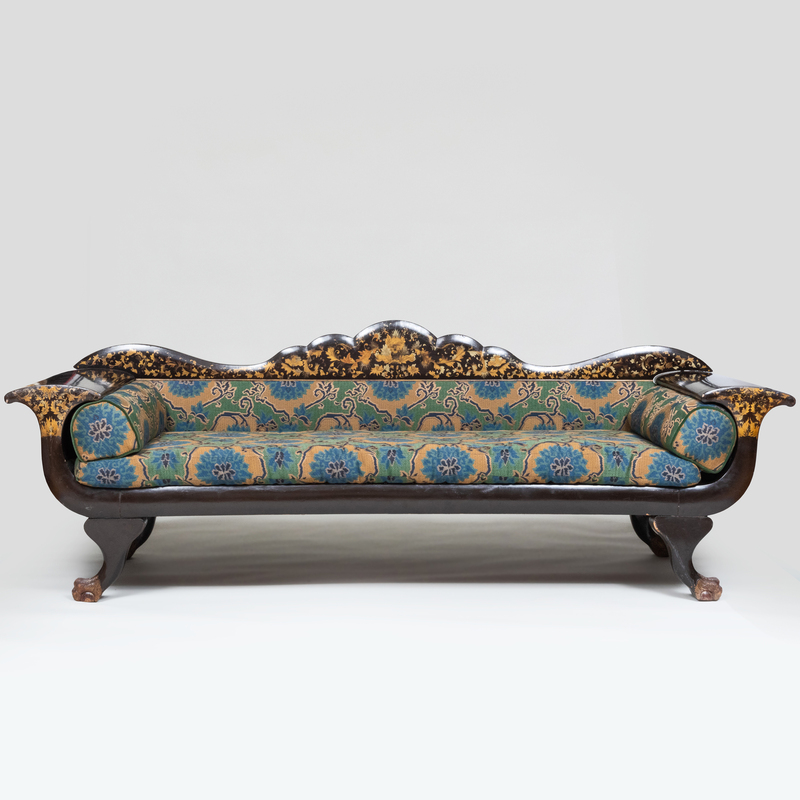Chinese Export Black Lacquer and Parcel-Gilt Settee