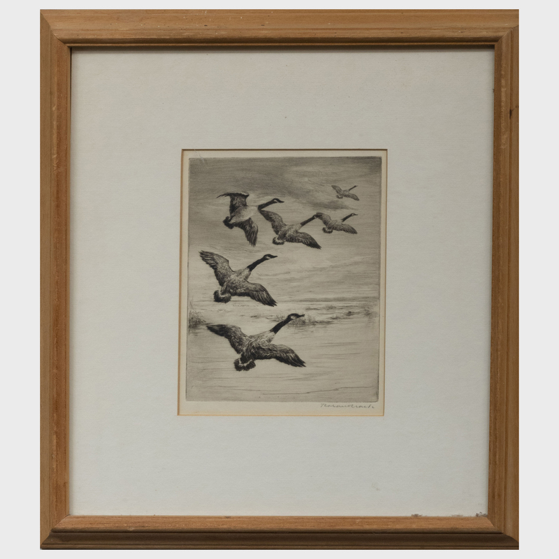 Roland Clark (1874-1957): Geese in Flight; Goose Over the Marsh; and Geese in the Marsh