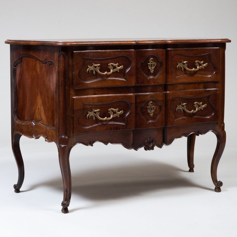 Louis XV Gilt-Metal-Mounted Provincial Carved Walnut Commode