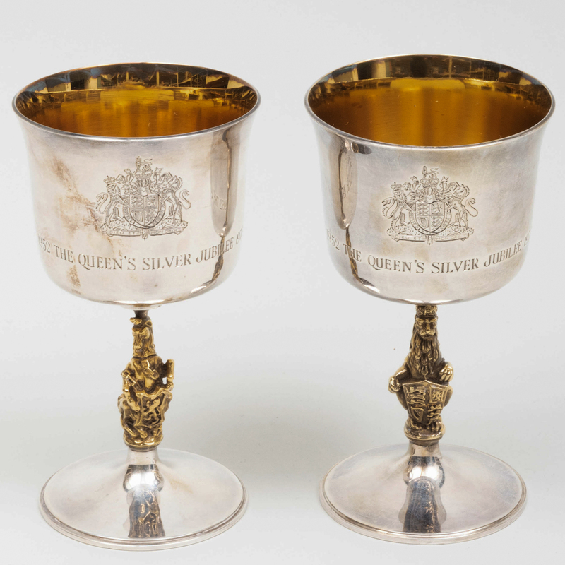 Set of Garrard & Co. Silver Jubilee Commemorative Goblets 'The Queen's Beasts'