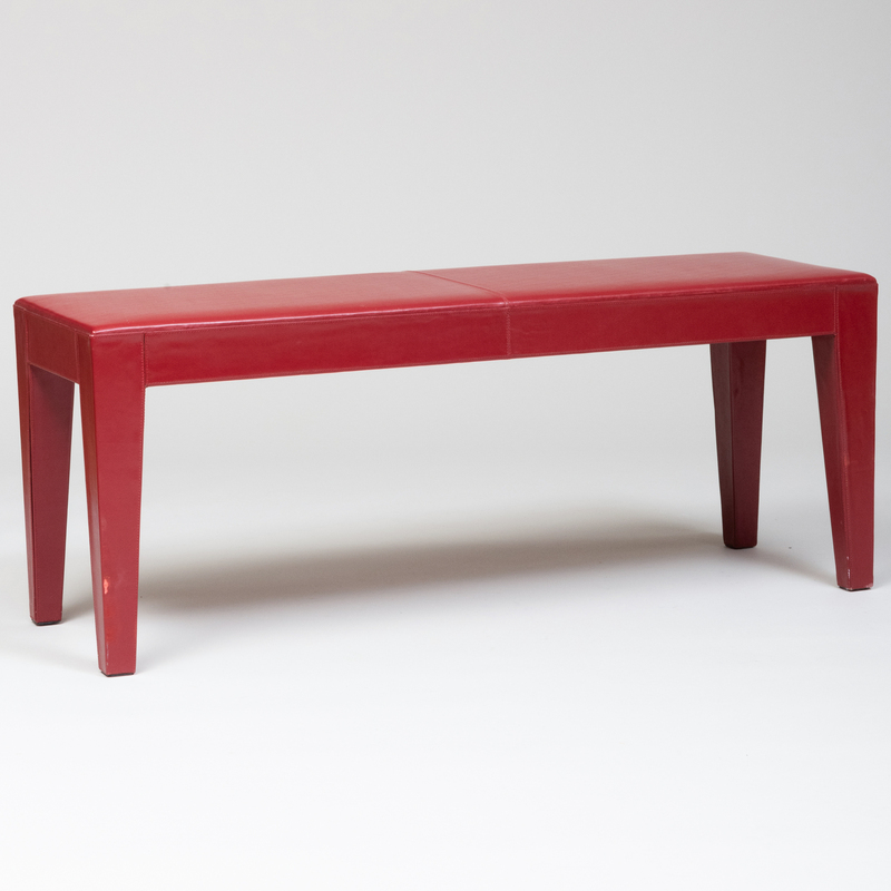 Modern Red Leather Upholstered Bench