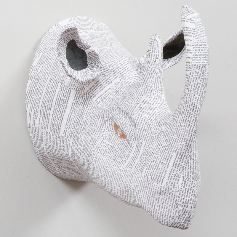 Modern Papier Mâché Model of a Rhinoceros Head