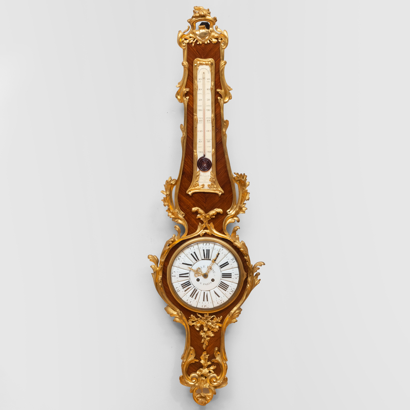 Louis XV Style Gilt-Bronze-Mounted Kingwood Thermometer Clock, the Dial Signed Gille L'Aine A Paris