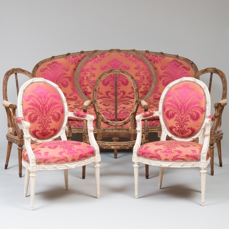 Suite of Louis XVI Painted Seat Furniture, Stamped J.B. Boulard 