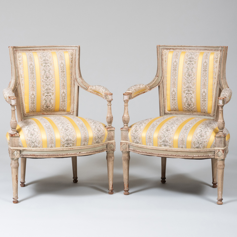 Pair of Directoire Painted Fauteuils en Cabriolet