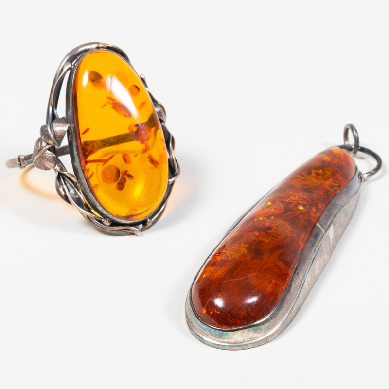 Amber and Silver Bracelet and a Pendant