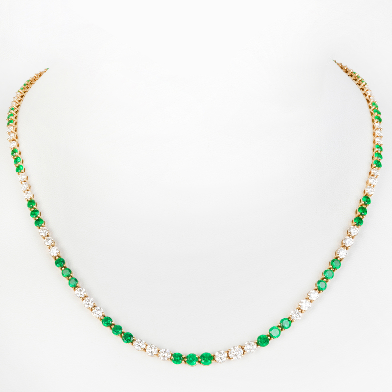 Tiffany & Co. 18k Gold, Diamond and Emerald Necklace and Matching Bracelet