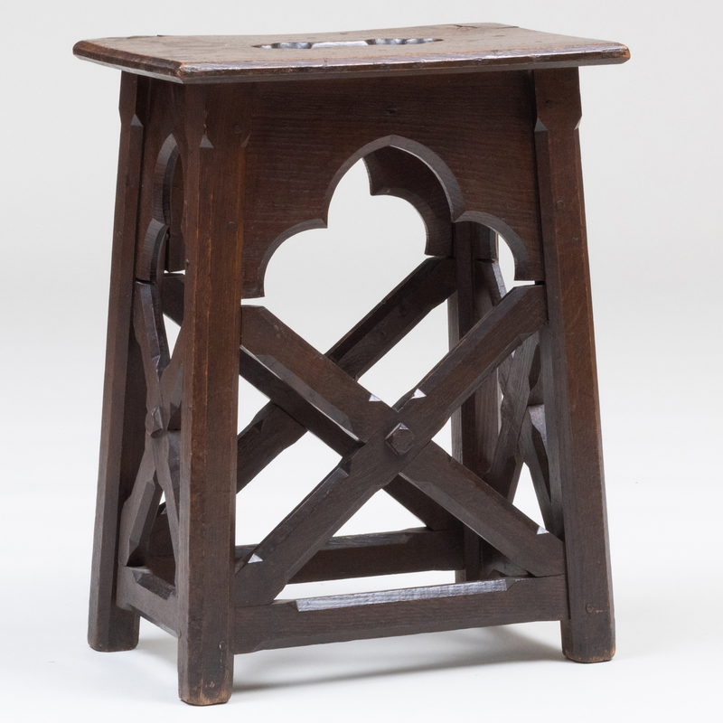 Victorian Style Neo-Gothic Carved Oak Stool 