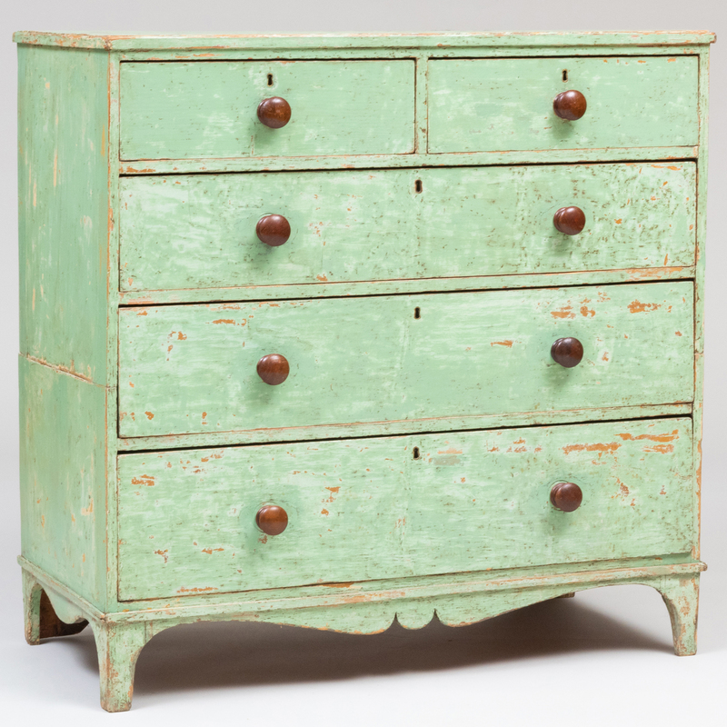 Early Victorian Green Painted Pine Chest of Drawers