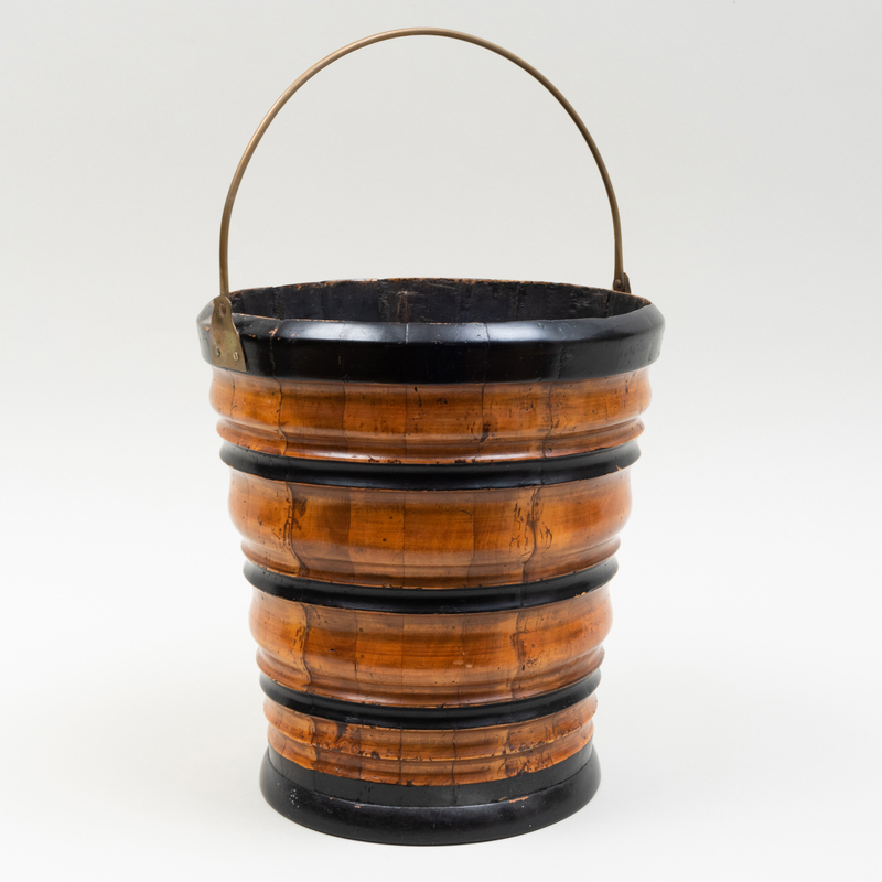 Ebonized and Fruitwood Kindling Bucket, Possibly Dutch